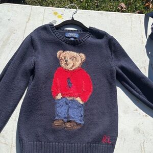 Polo by Ralph Lauren Dark Blue Sweater with Bear Motif - Boys size 8